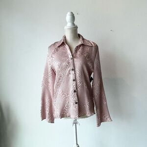 L Jennifer Lloyd Pink Long Sleeve Satin Blouse